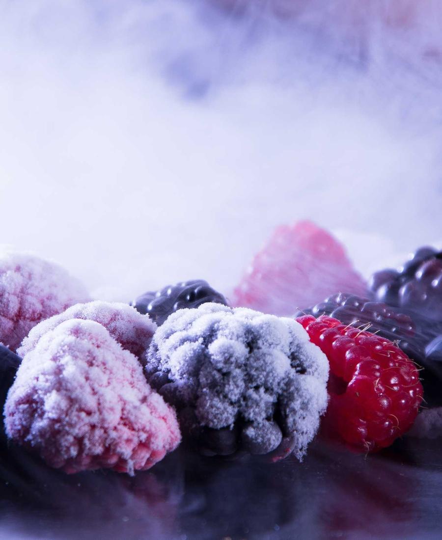 Sugar-frosted blackberries and raspberries, the kind we use to top our cakes