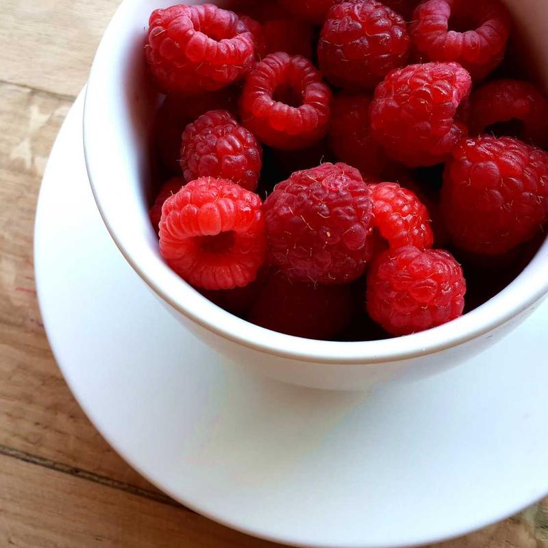 A cup of fresh raspberries